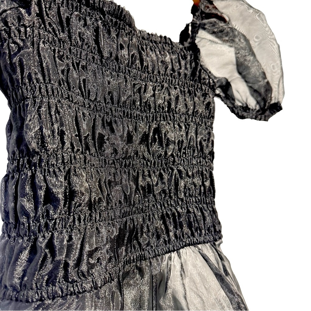 twik Black Sheer Puff-Sleeve Smocked Peplum Top - Picture 4 of 8